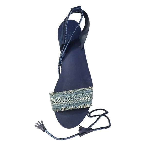 J. Crew Navy Sandals with Beaded Strap and Adjustable Ankle Tie - Picture 3 of 3